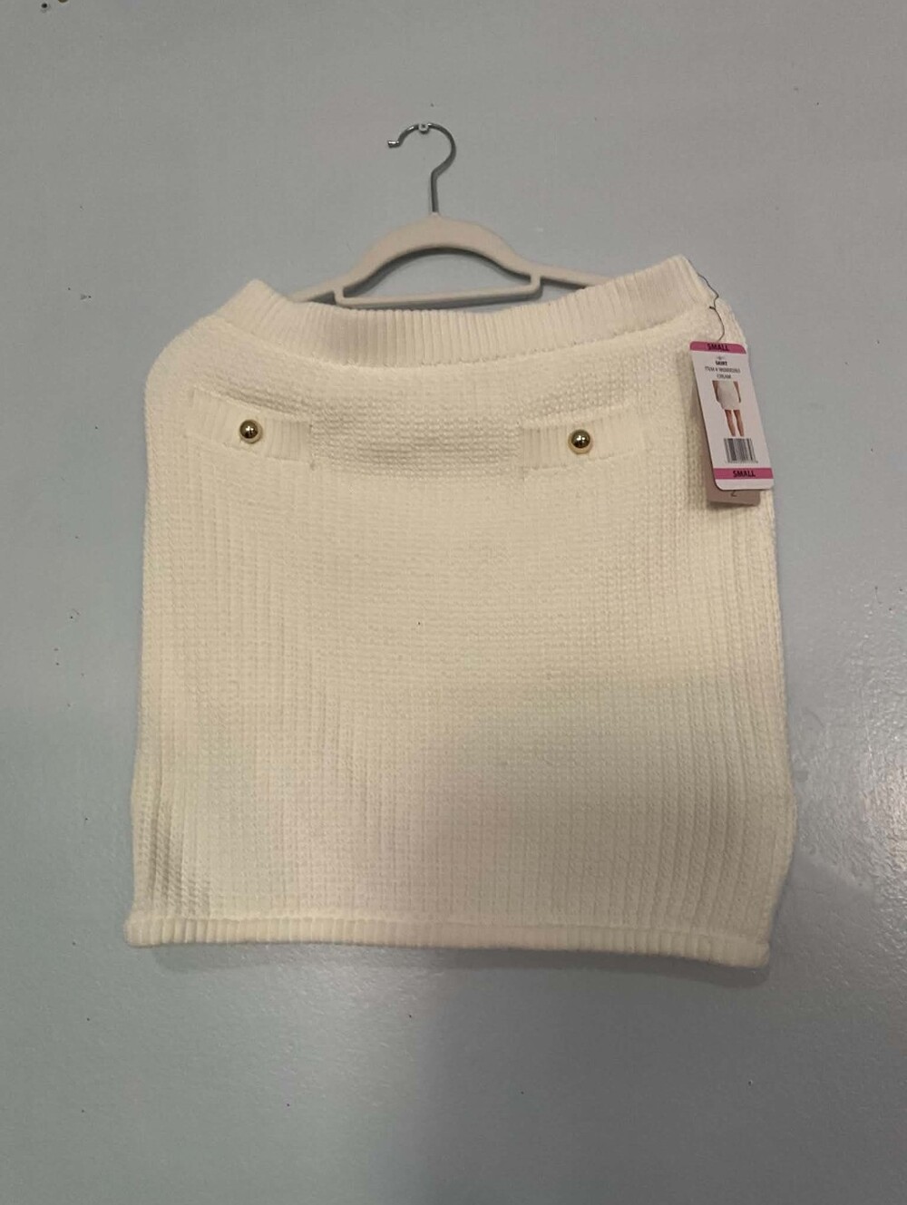 Cream Ribbed Knit Women’s Sweater Skirt with Button Accents